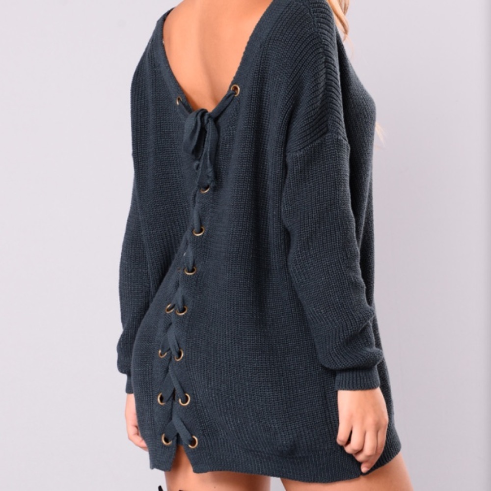 Fashion Nova Marianna Lace Up Sweater- Indigo